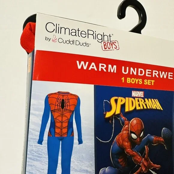 Boys Large 10 12 Warm Underwear/  PJs Spiderman  Long Sleeve Crew & Pant W/ Fly - Picture 6 of 11